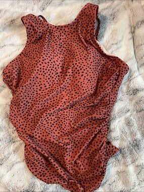 Kona Sol Rust Red Sleeveless Dot-Print Swimsuit